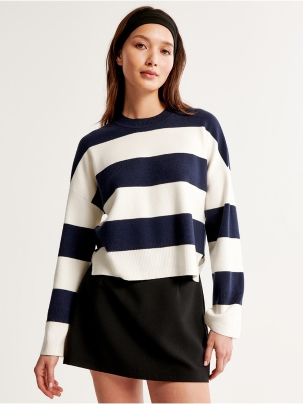 Abercrombie & Fitch LuxeLoft Striped Crewneck Sweater - Navy & White - Large